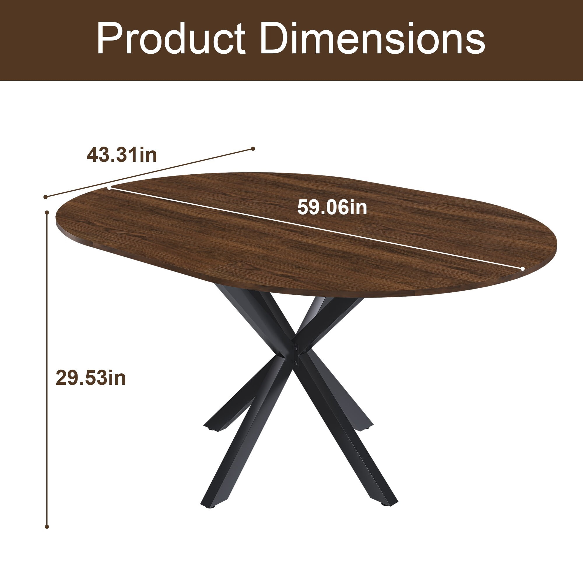 AENKYO 42"-58" Expandable Round Dining Table, Walnut Brown Wood Top & Black X-Base Pedestal, Seats 4-6