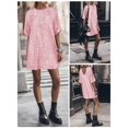 thumbnail image 4 of Women's Loose Fit Sequin Mini Dress, Crew Neck Front Deep V Back Sparkly Party Dress, Relaxed Fit Glitter Dress for Club Night Out Pink L, 4 of 4