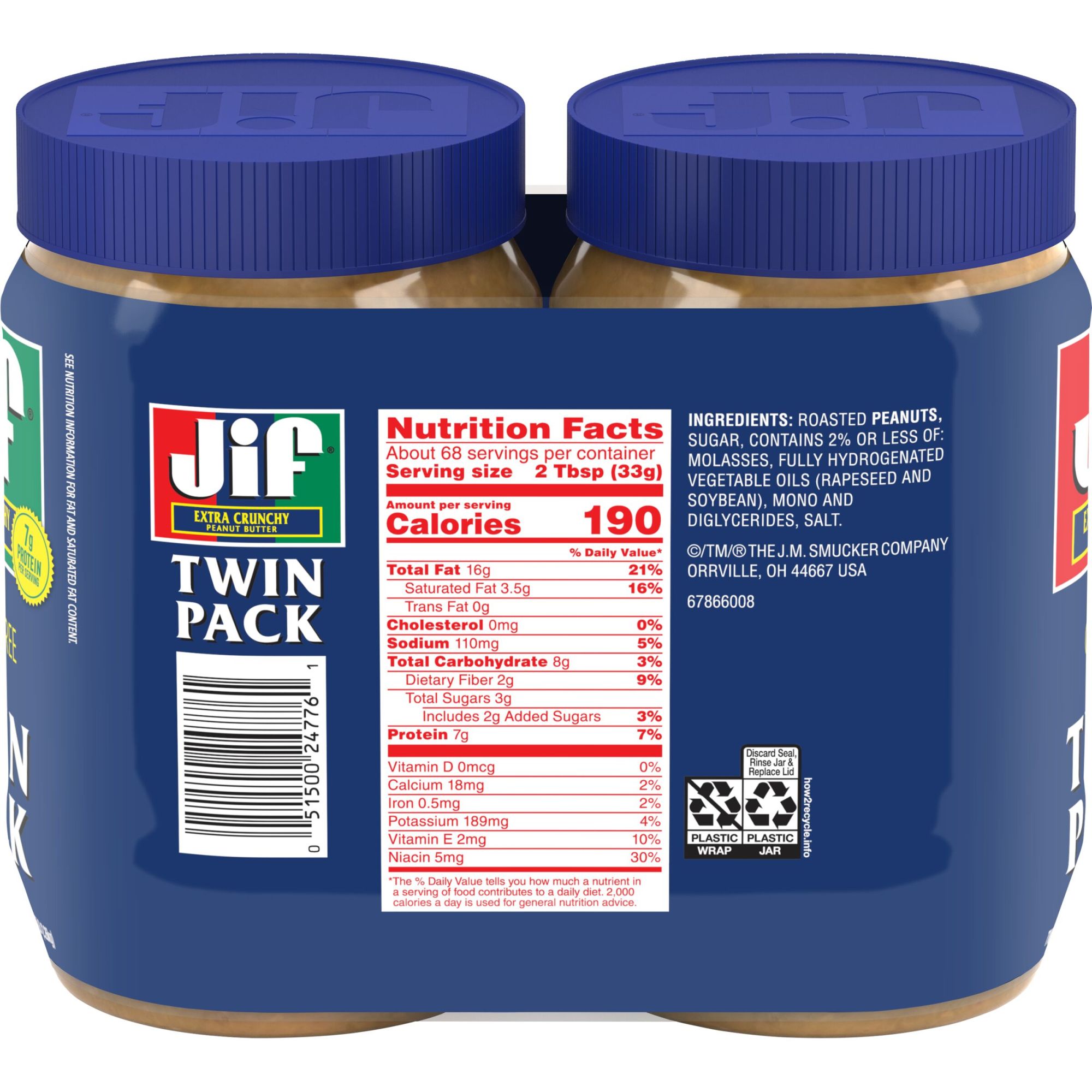 Jif Extra Crunchy Peanut Butter Twin Pack, 80-Ounce - image 3 of 8