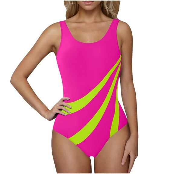 Color Block One Piece Swimsuits for Women Tummy-Control Womens Tankini Swimwear Padded Low Back Bathing Suits Yellow, M