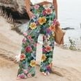 thumbnail image 4 of Dwralegc Wide Leg Pants Woman Lounge High Waisted Capri Pants Dressy Wide Leg Cotton Linen Trouser Plus Size Loose Floral Print Pants with Pocket Army Green L, 4 of 5