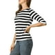 thumbnail image 4 of Camiseta básica de ajuste slim con cuello redondo y mangas de codo para mujeres INSPIRE CHIC, T-shirt casual impresa, talla XL, negro y blanco, 4 of 8