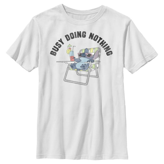 Boy's Lilo & Stitch Busy Doing Nothing Graphic Tee White Large