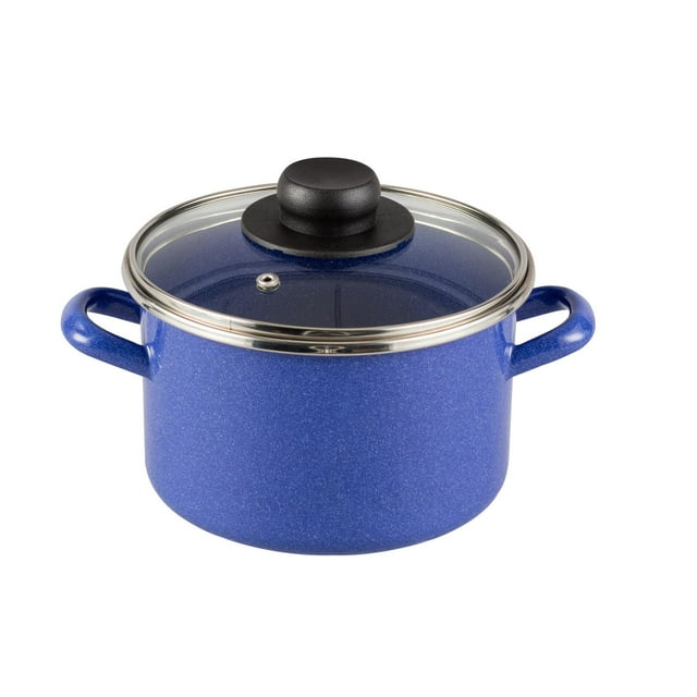 Olla recta de 16cm Ekco de Acero con Esmalte Vitrificado Azul con Tapa de Vidrio y Brillo Perdurable EKCO 4034554