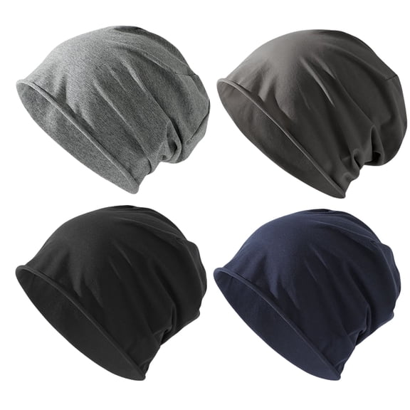 BEIPEGIN 4 Pack Cotton Slouchy Beanie Hat for Men Women, Lightweight Oversize Large Thin Skull Cap Chemo Cap Night Sleeping Cap, 4 Colors