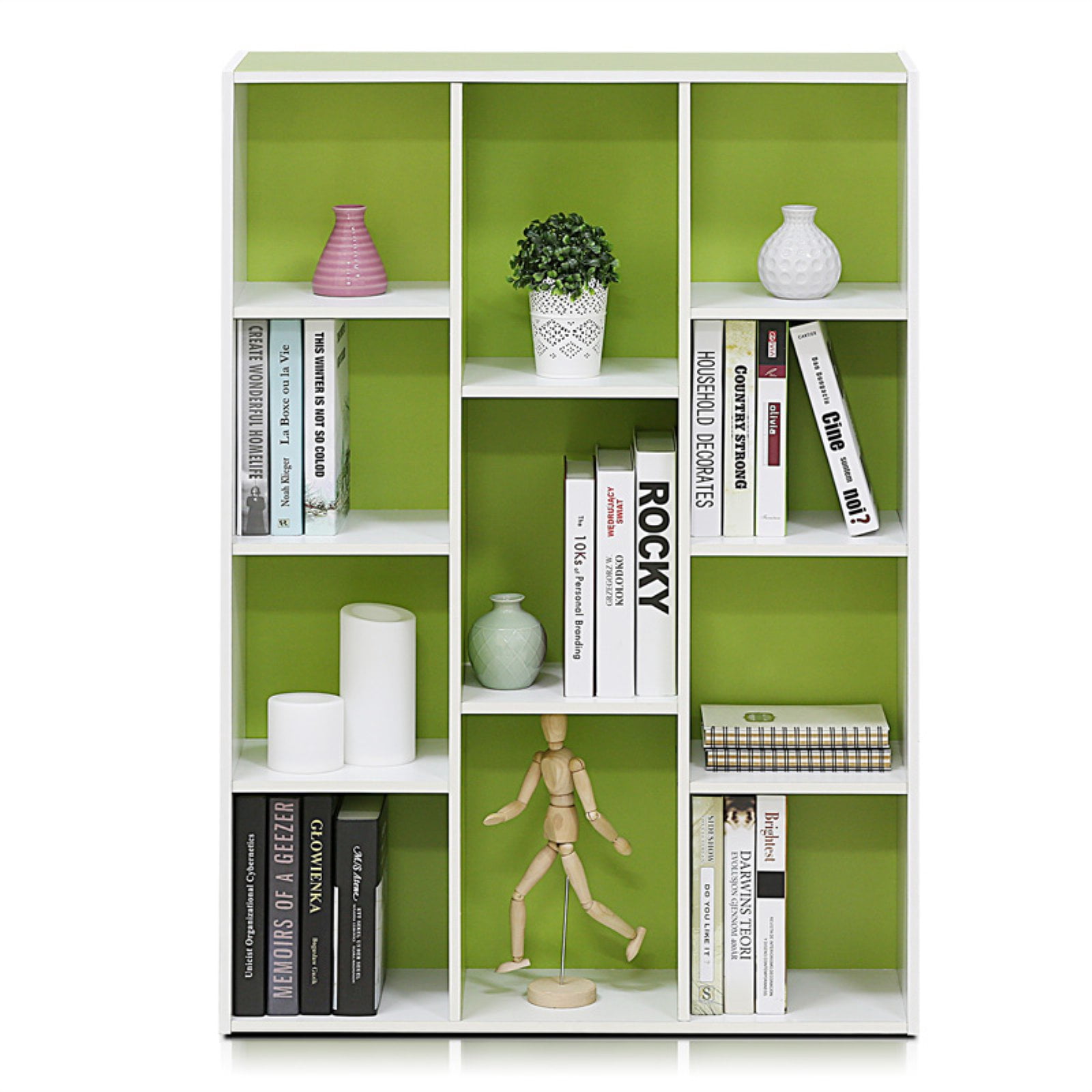 Furinno LUDER Engineered Wood 11-Cube Reversible Open Shelf Bookcase in Green