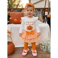 thumbnail image 4 of RUINIXCW Newborn Baby Girl My First Halloween Outfit Infant Girl Fall Winter Clothes Pumpkin Embroidery Long Sleeve Romper Plaid Skirt Headband Socks, 4 of 10