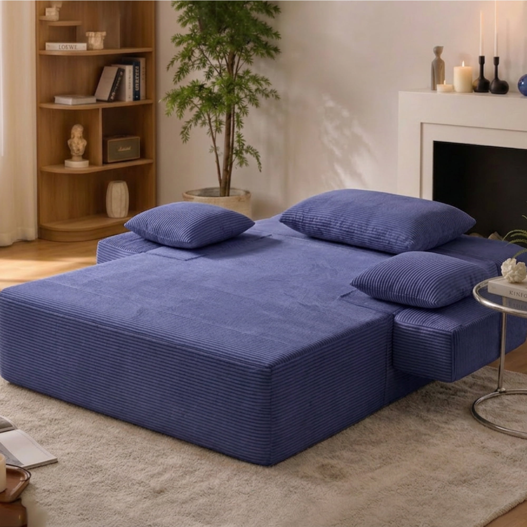Leumius 70.8'' Oversized Chaise Lounge Chair Indoor,Plush Corduroy Upholstered Cloud Sofa Bed for Living Room,No Assembly Required,Blue