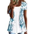 thumbnail image 2 of Black*Friday Deals 50% Off Clear!LEBONYARD Womens Tops Summer,Women's Short Sleeved Printed Round Neck Loose Fitting Two Piece Pleated T-shirt Top Blue M, 2 of 5