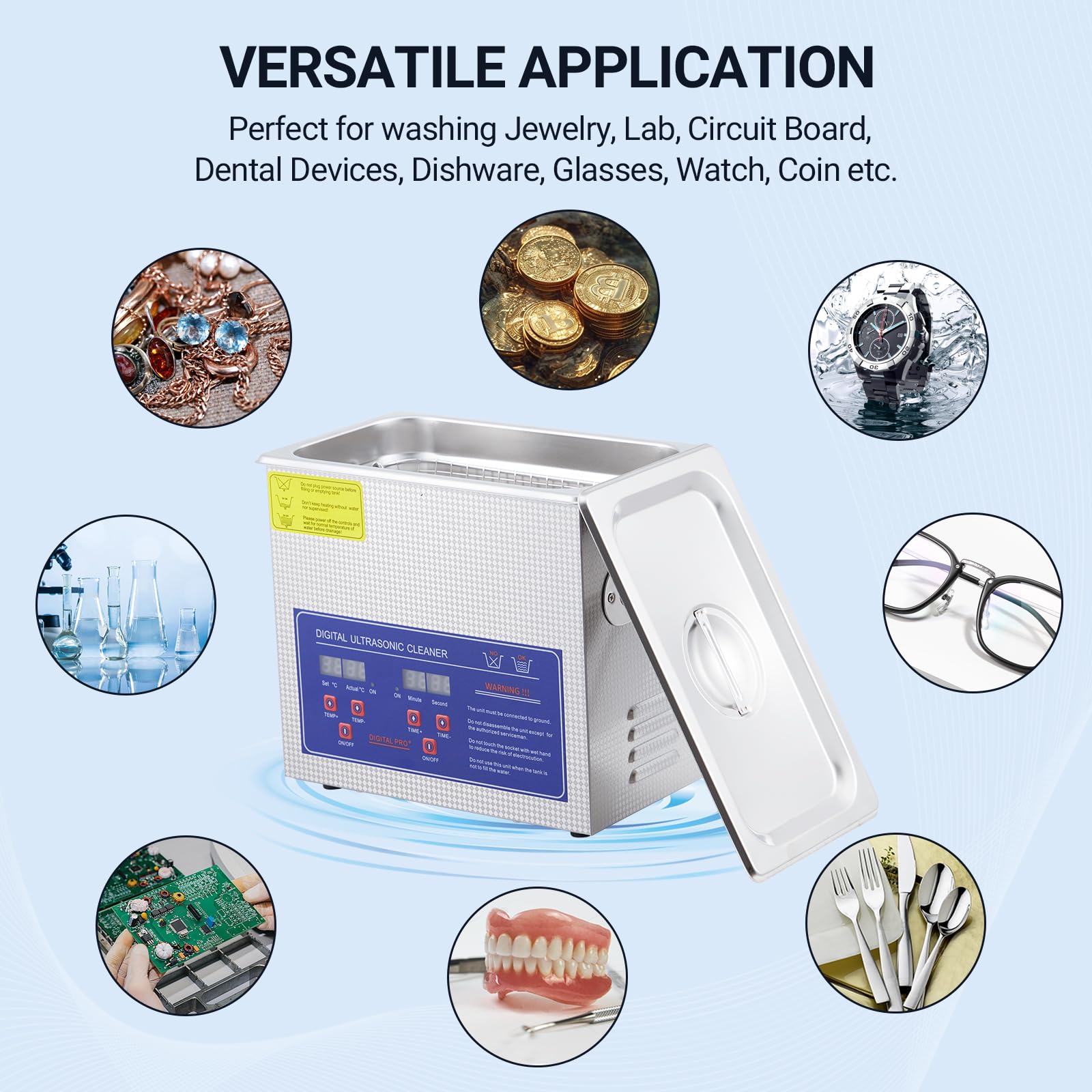Towallmark Commercial Ultrasonic Cleaner, 10L/6L/3L Professional Ultrasonic Cleaner, 40/30/20kHz with Digital Timer&Heater, 240w Excellent Cleaning Machine for Watch Eyeglasses Rings