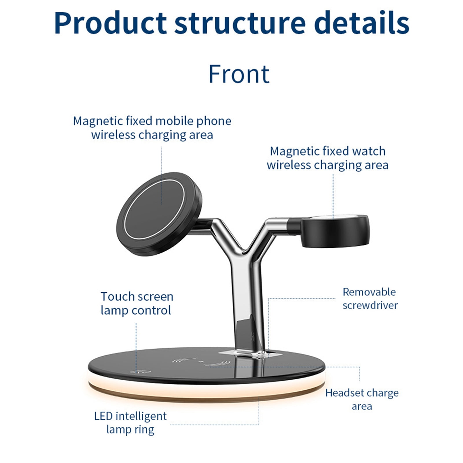 ​3-in-1 Magnetic Wireless Charging Station with LED Night Light - 15W Fast Charger for iPhone/Samsung - Foldable Stand for Phone, Watch & Earbuds (5.5", 9V/12V Adapter Not Included)​​ Black