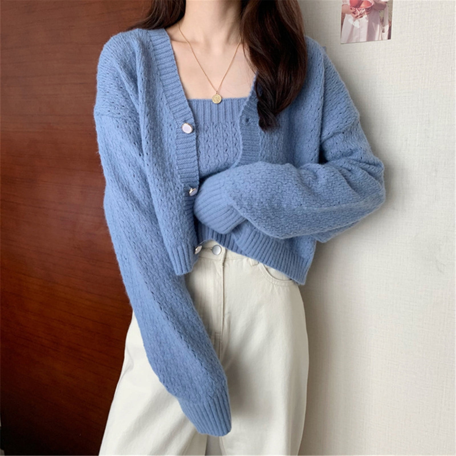 Women Elegant Preppy Style Long Sleeve Knit Button Down Cardigan