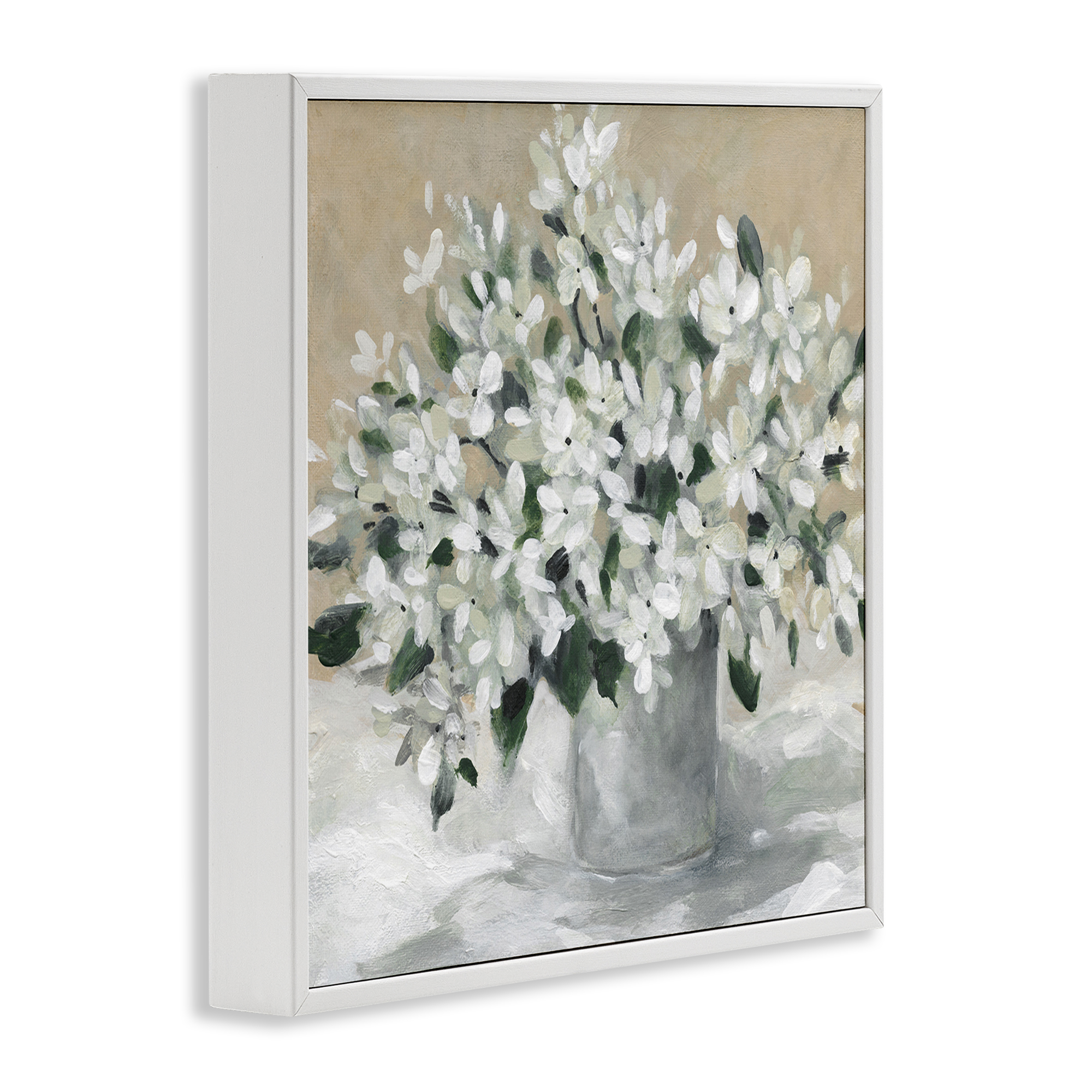Stupell Industries Potted White Blooms Botanical & Floral Painting White Framed Art Print Wall Art, 17 x 17