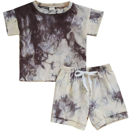 

GRNSHTS Baby Toddler Boy Girl Tie Dye Outfits Short Sleeve T-Shirt Top+Short Pants 2Pcs Summer Clothes 3-4T