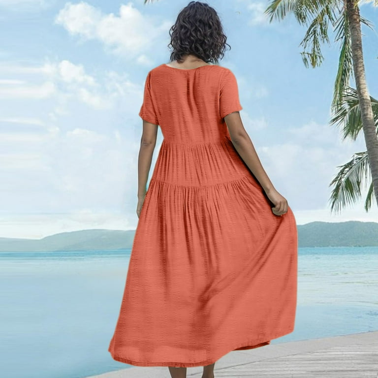 WTOBBY Women's Summer Dress Casual Loose Long Beach Vacation Dresses Short Sleeve Solid Color, Easy and Breezy for Daily Wear,Orange 2XL - Walmart.com WTOBBY Women's Summer Dress Casual Loose Long Beach Vacation Dresses Short Sleeve Solid Color, Easy and Breezy for Daily Wear,Orange 2XL - Walmart.com