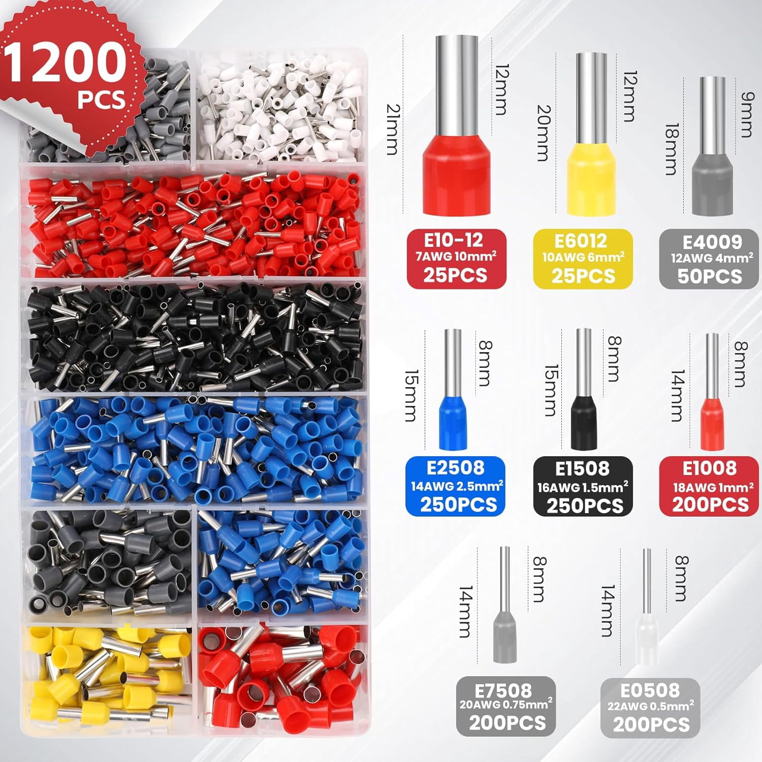 Crimping Pliers  Ferrule Crimping Tool with 1200PCS 0.25-10mm² Terminals Set for Ferrule AWG 24-8 Wire End Ferrule Connectors Can Be Used for Equipment Wiring Project