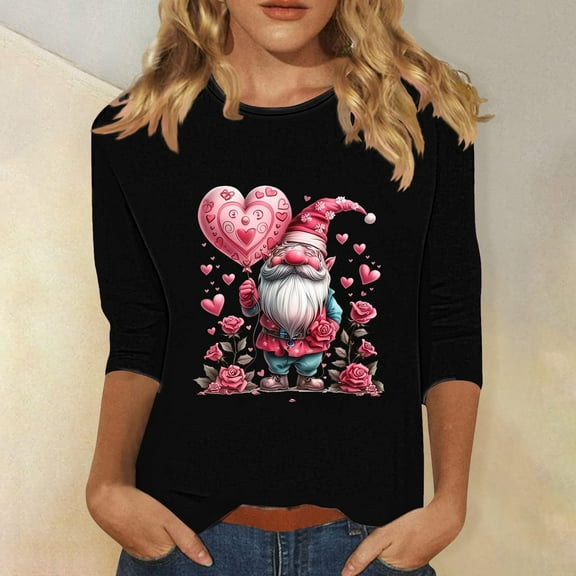 Valentines Day Shirt for Women, Graphic Tees Valentines, 3/4 Sleeve T Shirts Fashionable Women's Pullover Blouse Printed Casual Crew Neck 3/4 Sleeves Top