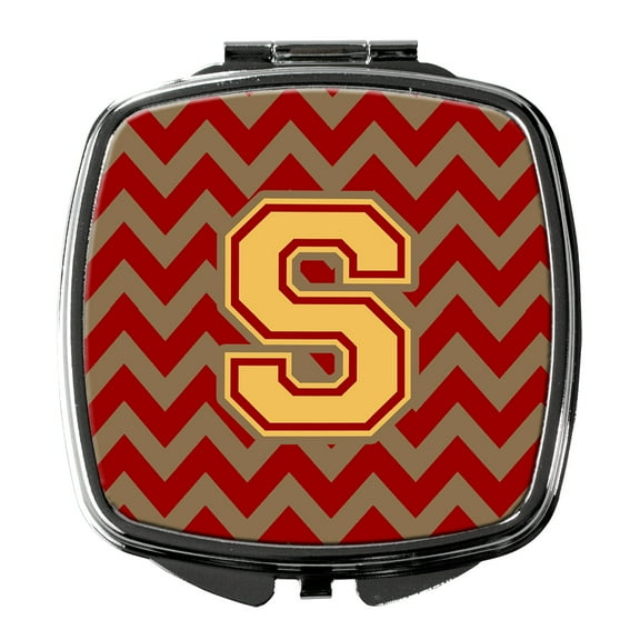 Letter S Chevron Garnet and Gold  Compact Mirror