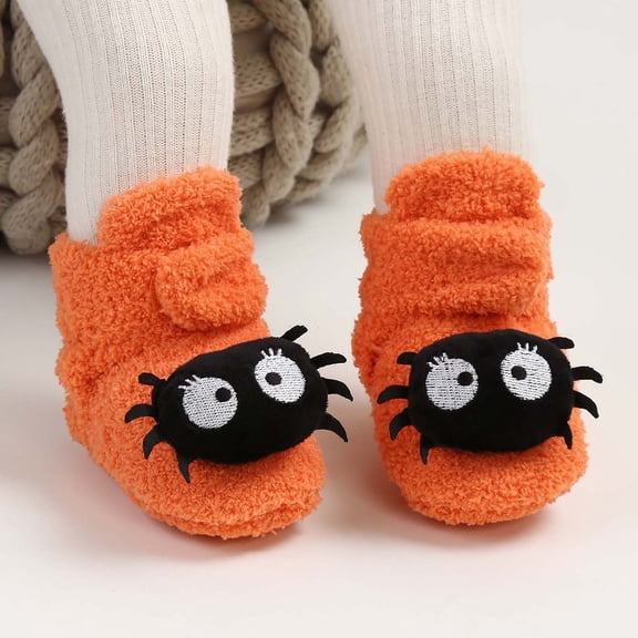 OOOUM Baby Halloween Booties Soft Sole Non- Spider Design Warm Slippers Cozy Plush First Walkers