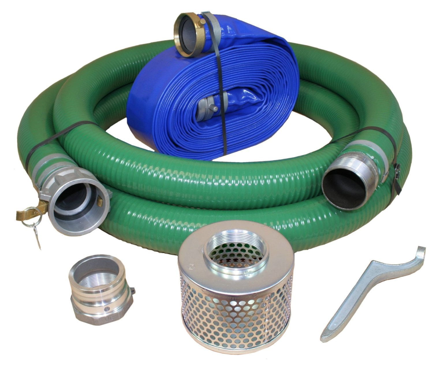 Pipe King 3 Suction and Lay Flat Round Hole Steel Strainer and Combination Hose Nipple Set