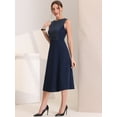 thumbnail image 2 of DARING DIVA Striped Crew Neck Sleeveless Midi Work Office Dress XS Dark Blue, 2 of 6