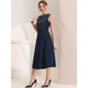 thumbnail image 2 of Vestido de oficina Allegra K midi de línea A sin mangas con cuello redondo a rayas para mujer Azul oscuro L, 2 of 6