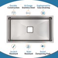 thumbnail image 3 of Strictly Sinks 32 Inch Undermount Single Bowl Kitchen Sink – Silver Designer Shelf Accessory 16 Gauge Stainless Steel – Scratch & Stain Resistant Bottom Grid & Single Strainer Square Drain, 3 of 8