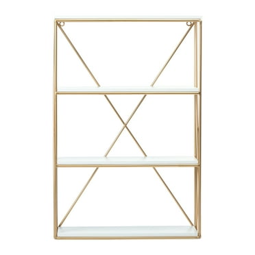 Creative Co-Op Wood and Gold Rectangle Wall Shelf