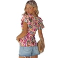 thumbnail image 3 of SIEANE Women's Layered Ruffle Butterfly Sleeve Round Neck Blouse Top, 3 of 6