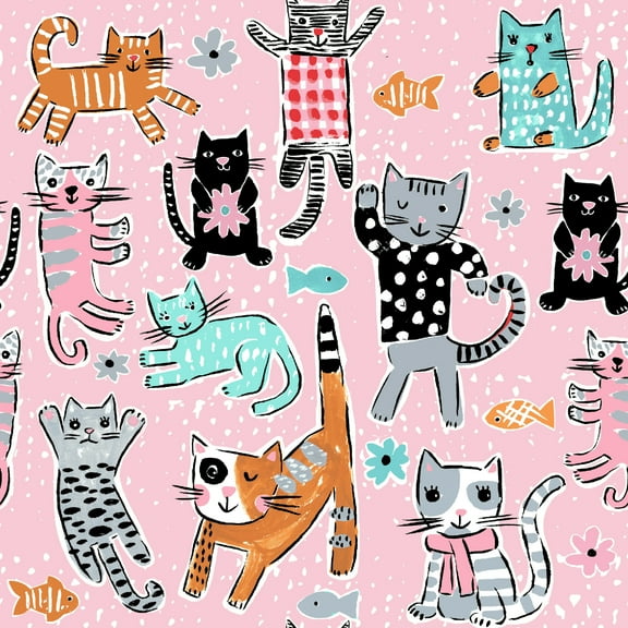Springs Creative Jenny Faw Cats Toss Cotton Fabric By the Yard
