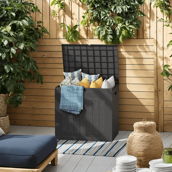 SUNCROWN 35 Gallon Outdoor Patio Resin Storage Deck Box with Handles, Black