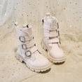 thumbnail image 3 of Girls Riding Boots Glitter Rhinestone Buckles Princess Dress Mid Calf Booties Fashion Lug Sole Chunky Heel Zipper Long Boots Beige 12.5 Little Kids, 3 of 7
