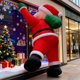 thumbnail image 3 of LED Light-Up Inflatable Santa With Straight Legs In Green Backpack Wall-Mount Christmas Airblowns Decoration, 3 of 6