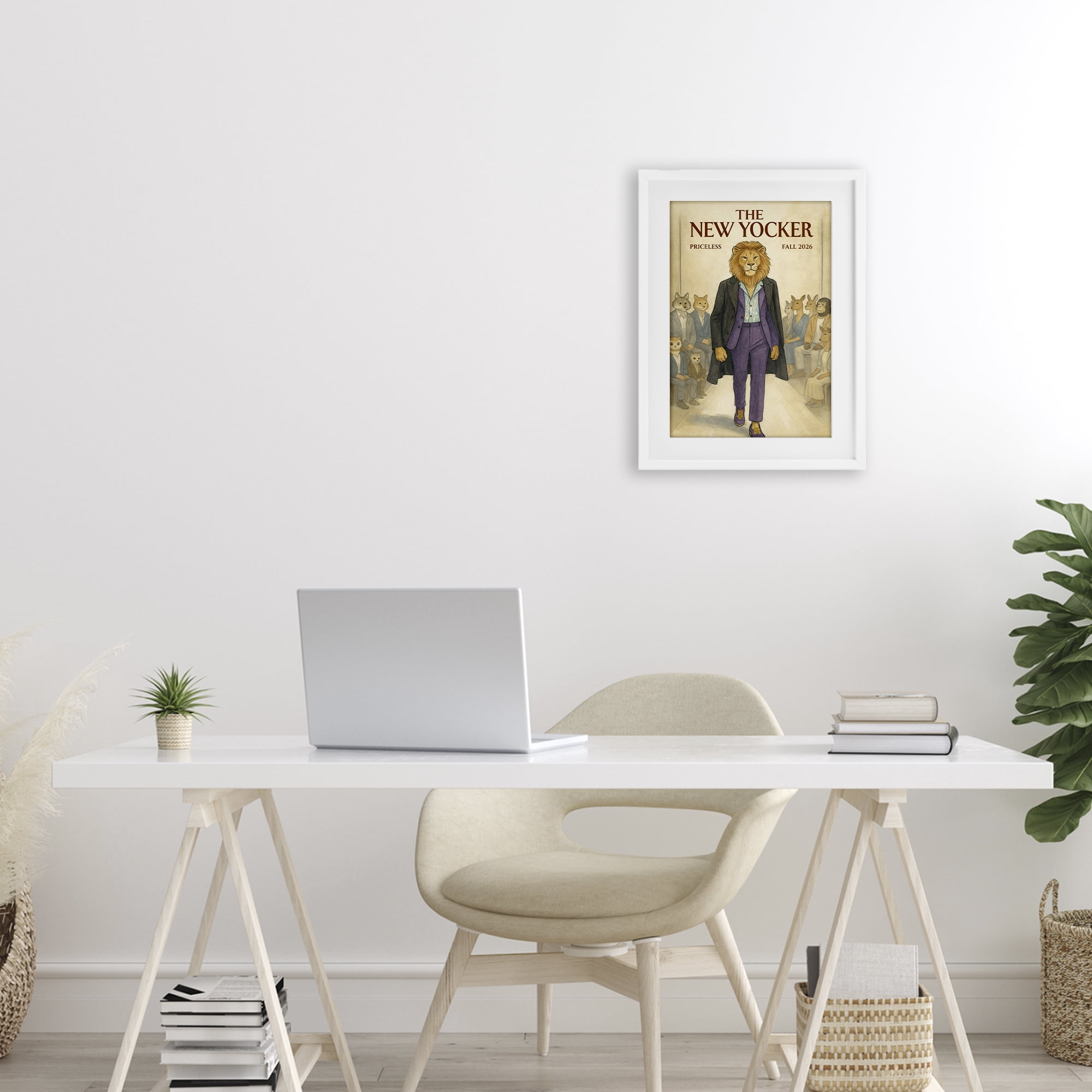 Stupell Industries New Yocker Lion Model White Framed Print Under Glass, design by Grotto Studios