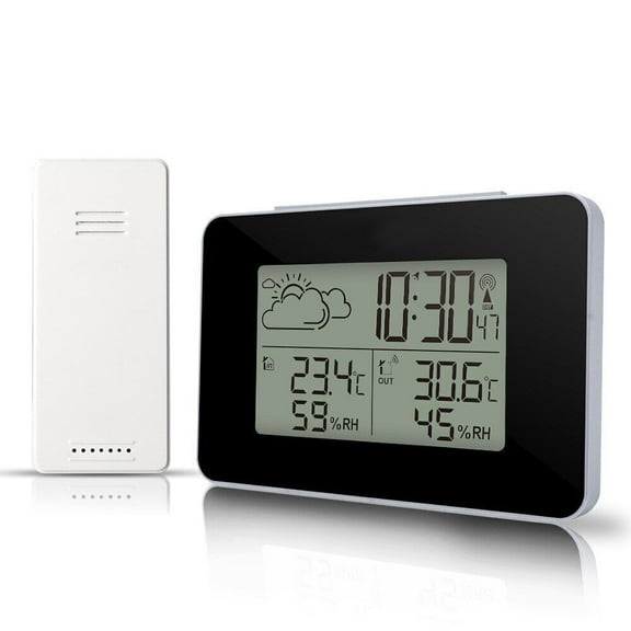 NefLaca Black Wireless Weather Station Indoor & Outdoor Digital LCD Clock Thermometer Humidity