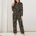 thumbnail image 2 of Yiaed Retro Tape Print Pajamas Women's Long Sleeve Sleepwear Soft Button Down Loungewear Pjs Lounge Set Nightwear Womens Pajama Pants-Large, 2 of 7