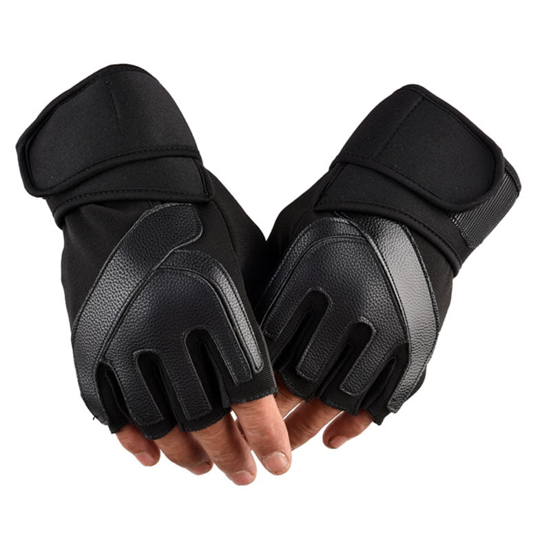 Weight Lifting Gloves Leather Half Finger Body Building Gym Fitness Gloves-RED 