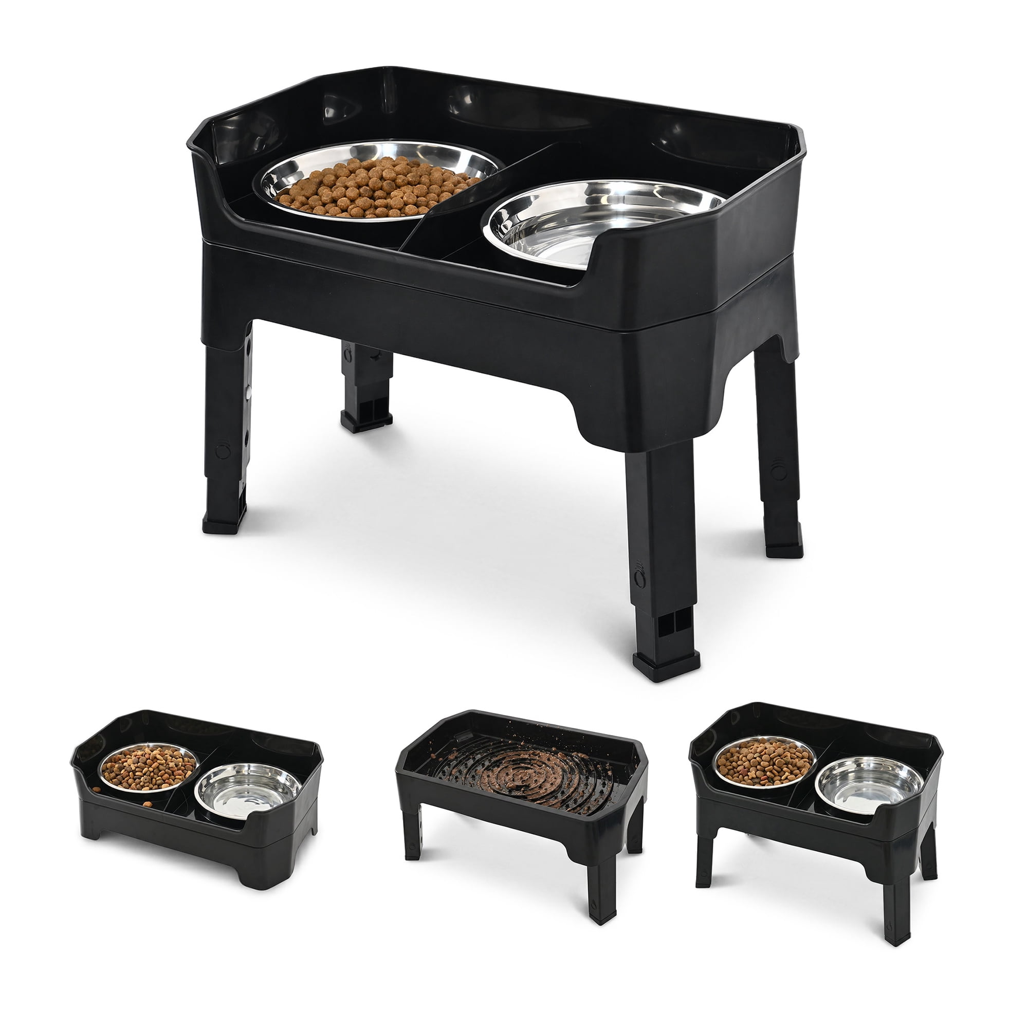 Max & Marlow Elevated Dog Bowls with 3 Adjustable Heights,No-Spill Raised Dog Food and Water Bowl Stand with 2 Stainless Steel Bowls