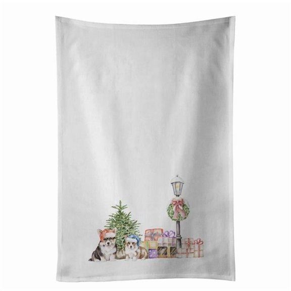 Carolines Treasures CK8106WTKT 28 x 19 in. Unisex Corgi Tricolor & Puppy with Christmas Wonderland White Dish Towels Kitchen Towel - Set of 2