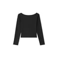 thumbnail image 3 of Seyurigaoka Women Casual T-Shirt Spring Autumn Long Sleeve Square Neck Low-Cut Hollow Out Crop Tops Sexy Plain Skinny Bottoming Shirts, 3 of 9