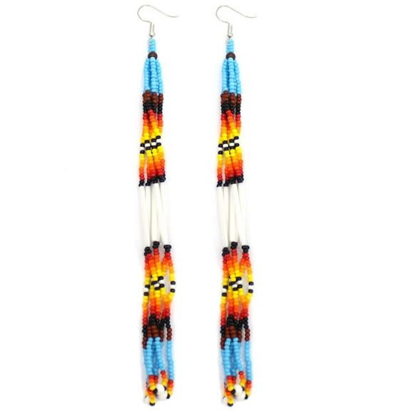 Native Style Handmade Beaded Multi-Color Long Earrings