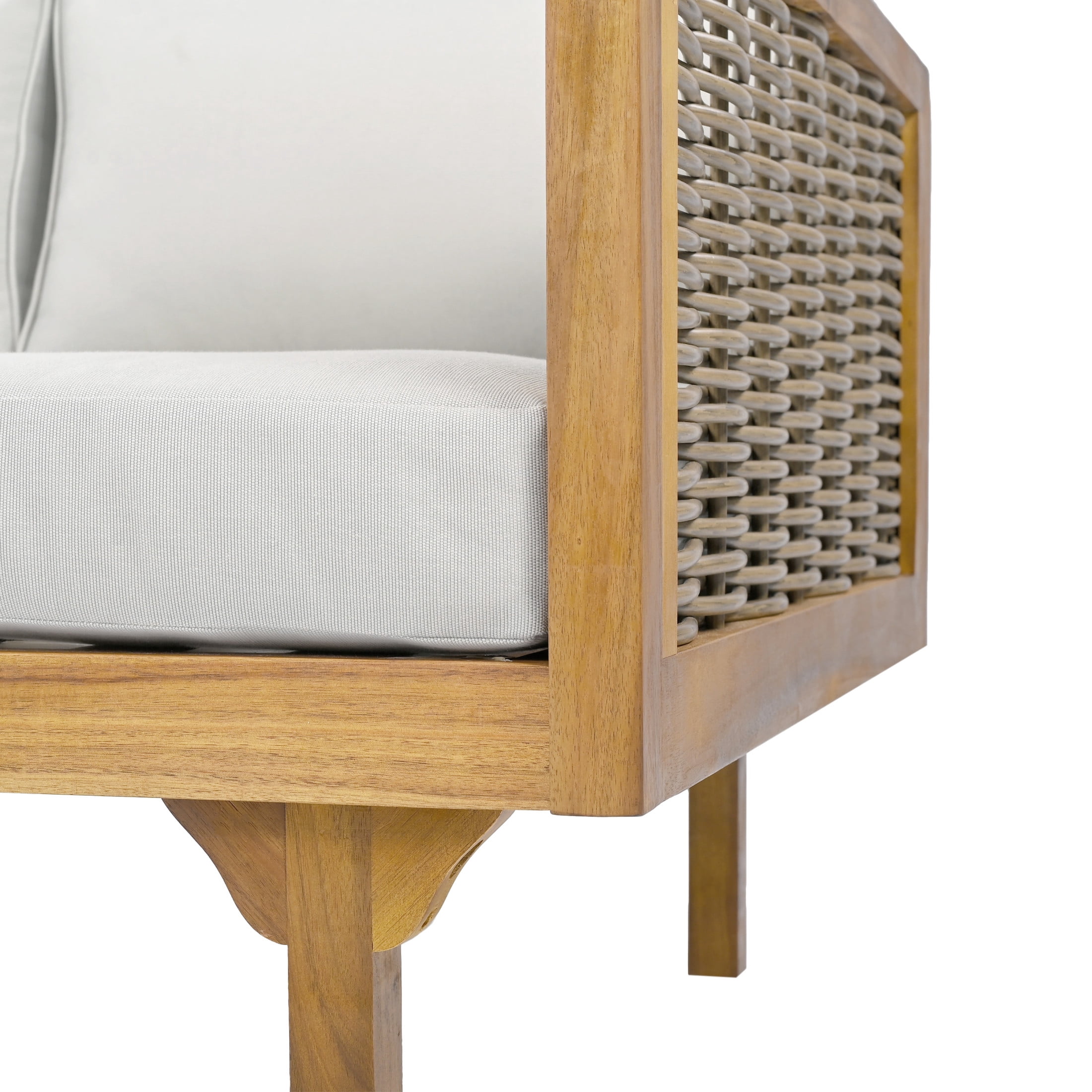 Christopher Knight Home 2 Piece Wood Outdoor Daybed with Rattan Accent and Round Coffee Table, Light Gray Cushion