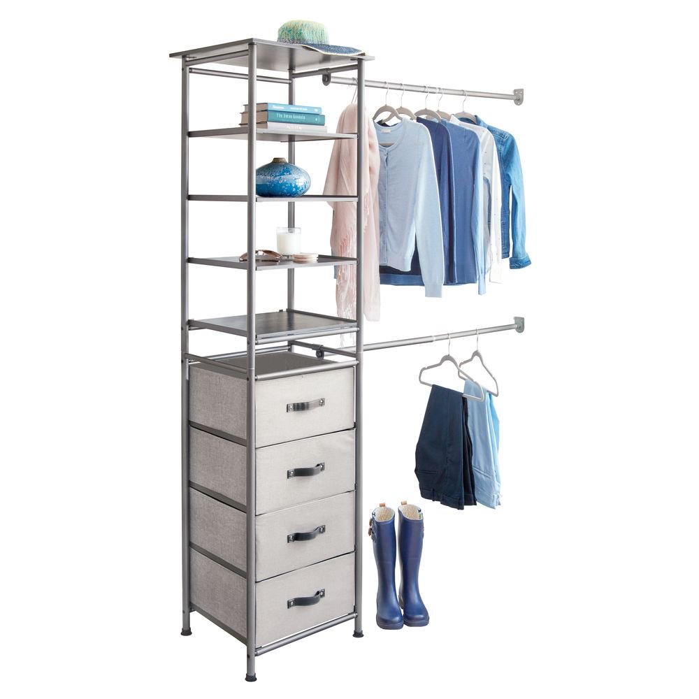 iDesign Modular Storage System, Closet with Hanging Rack, Drawers, and Shelves Graphite