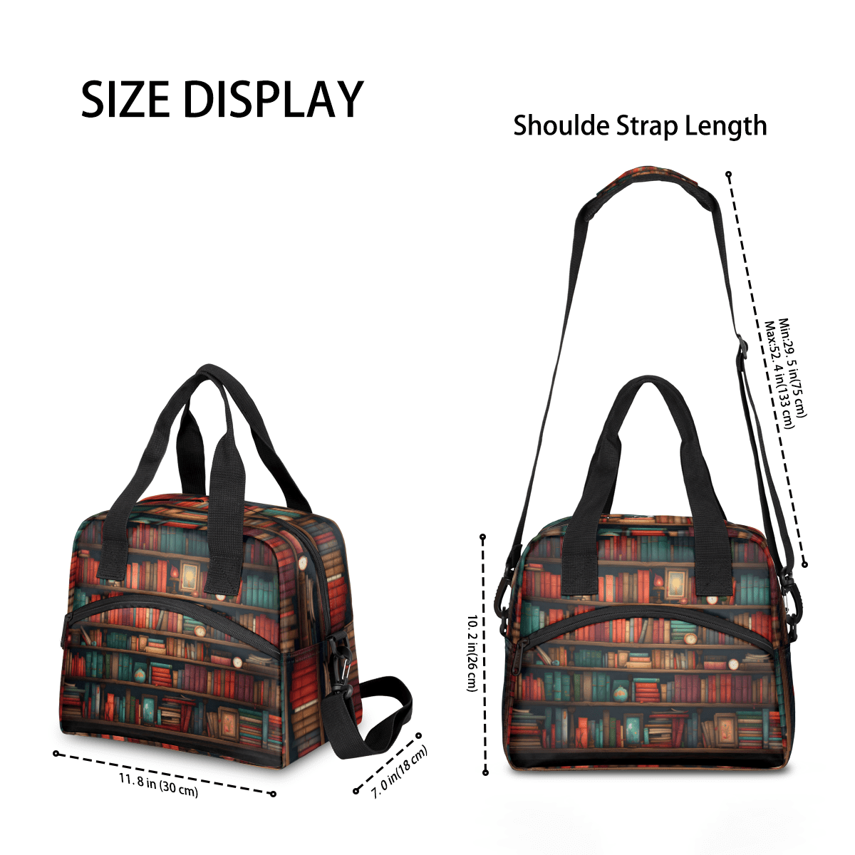 Herdesigns Bookshelf Insulated Lunch Bag for Women Men Adults Large Reusable Lunch Box Leakproof Portable Cooler Tote Bags with Adjustable Shoulder Strap