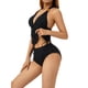 thumbnail image 3 of TRKIYQC Traje de baño femenino de 2 piezas, camisola de cuello halter de color sólido con cordón + bragas de bikini para mujer, S / M / L / XL / XXL TRKIYQC casual, 3 of 8