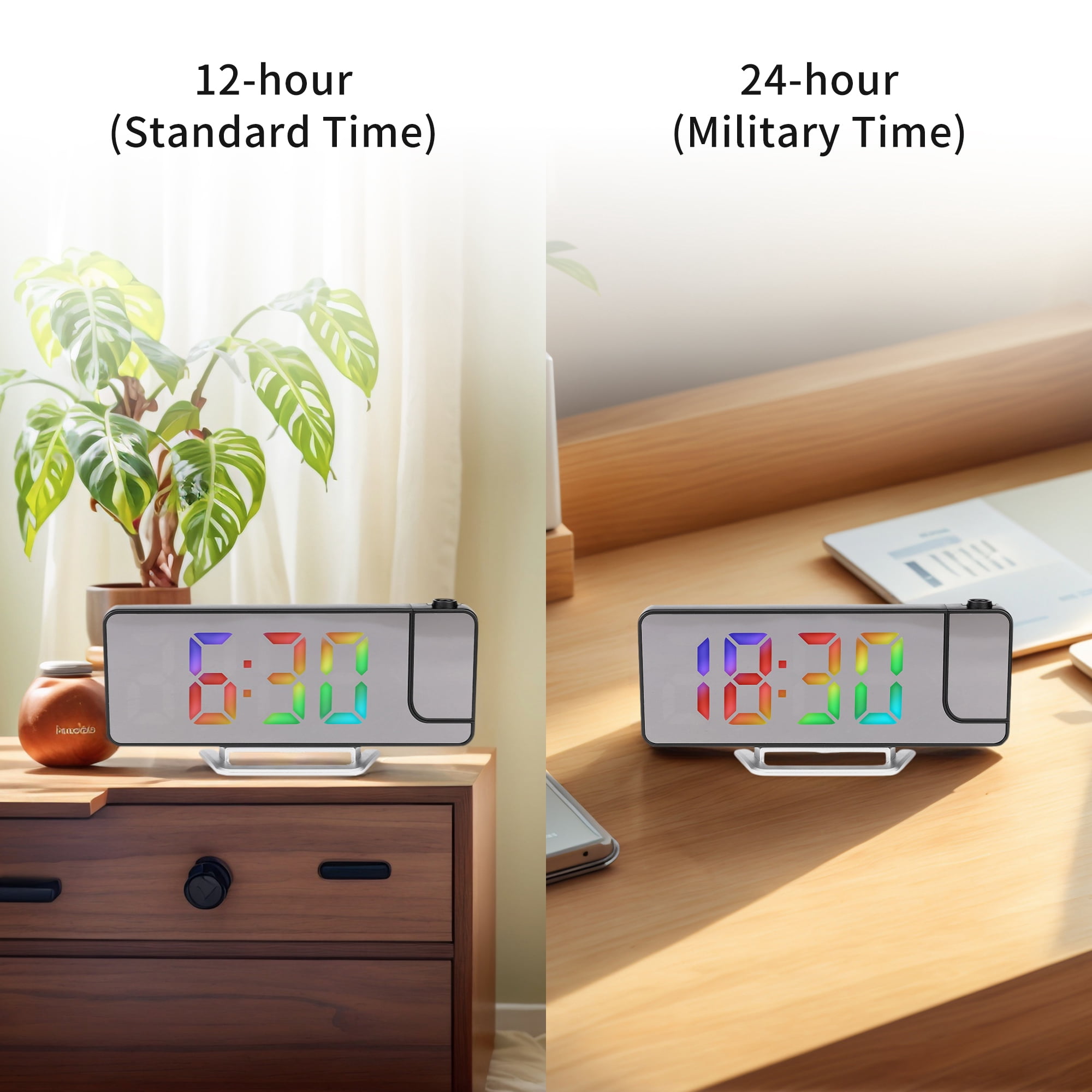 Unique Bargains 2 Pcs Projection Alarm Clocks for Deep Sleepers White/Pink