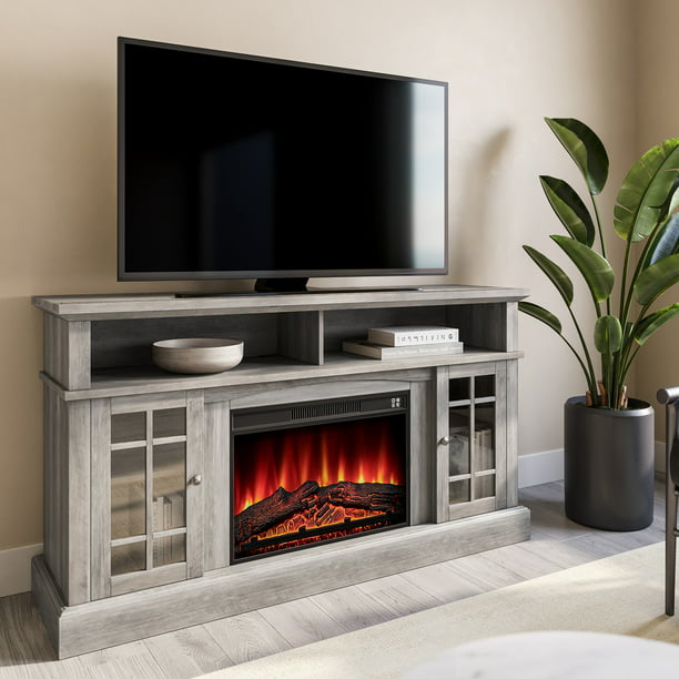 Belleze Fireplace Tv Stand, Entertainment Center With Electric Fireplace And Bookshelves