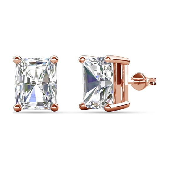 Cate & Chloe Mia 18k Rose Gold Plated Stud Earrings with 0.5ct Emerald Cut Simulated Diamonds Gift for Women