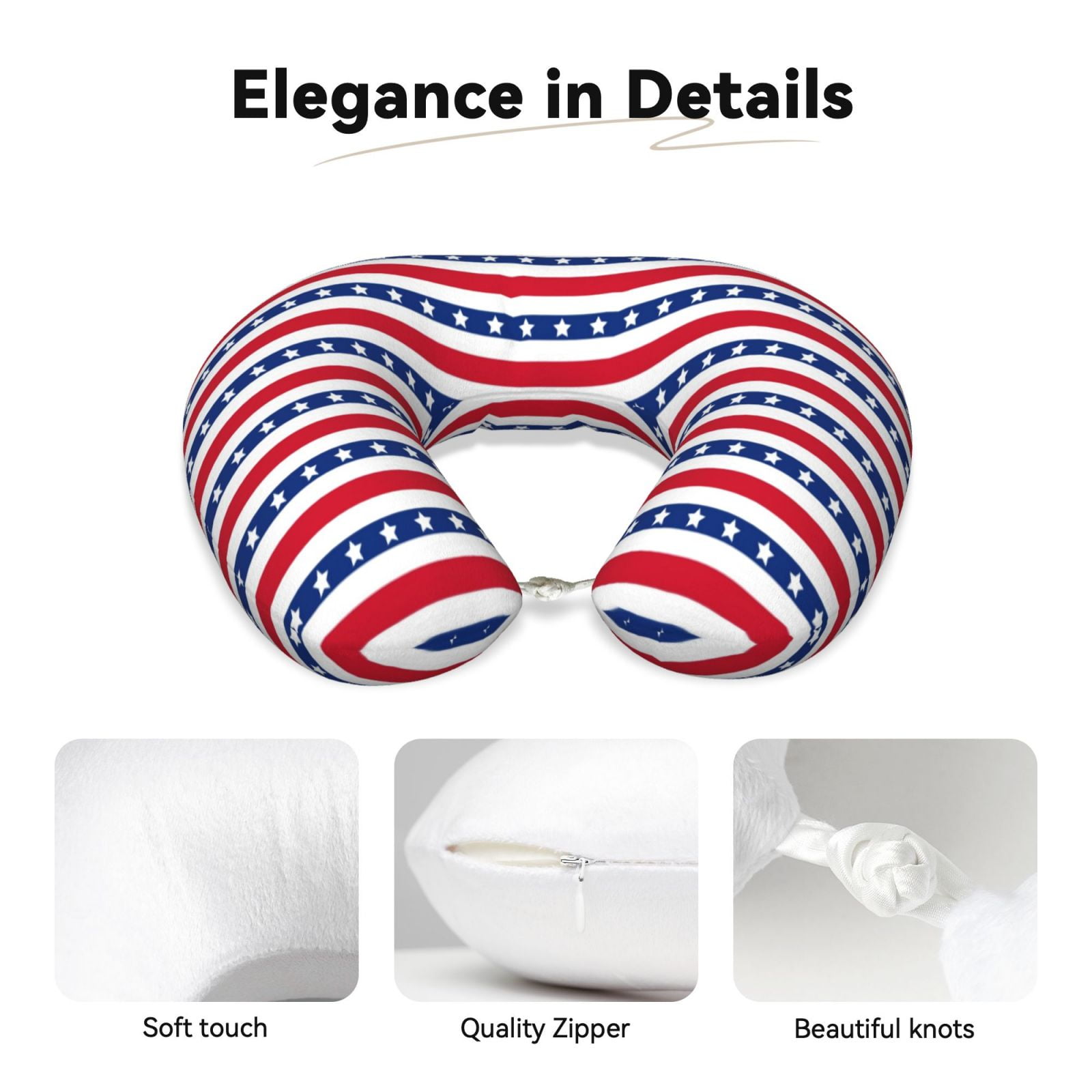 Xecao American Patriotic Stars And Stripes Print Memory Foam Cervical Neck Pillow Versatile U-Shaped Pillows for Home,Office,Camping,Travelling,Soft Washable Cover