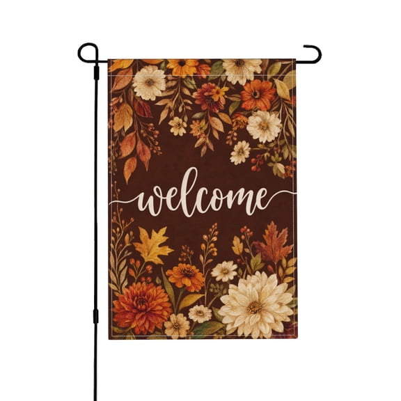 Welcome Fall Garden Flag with Floral Design - Outdoor Decor 12x18 Inch